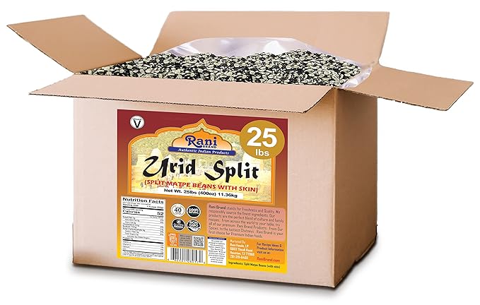 Rani Urid/Urad Split Chilka (Split Matpe Beans with Skin) Indian Lentils 400oz (25lbs) 11.36kg Bulk