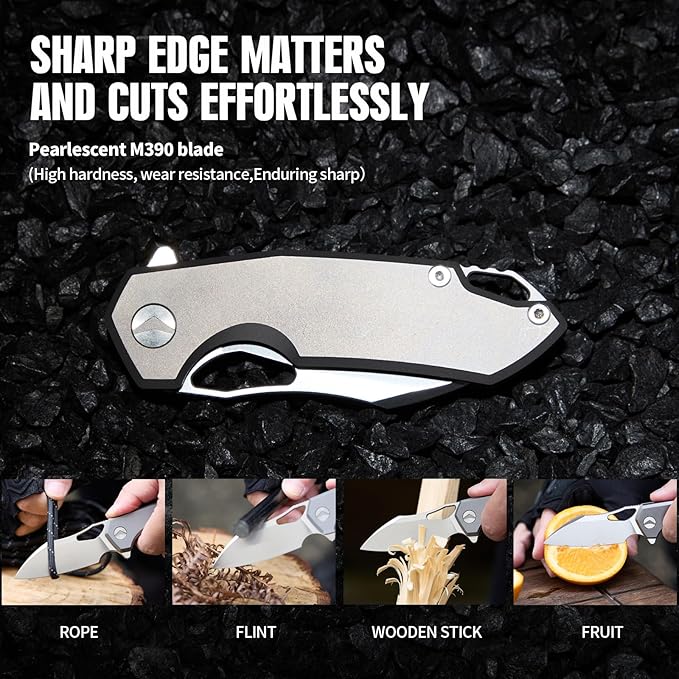 Folding Knife pocket knife EDC Knife With Clip Survival knife Camping knife - M390 Steel Titanium
