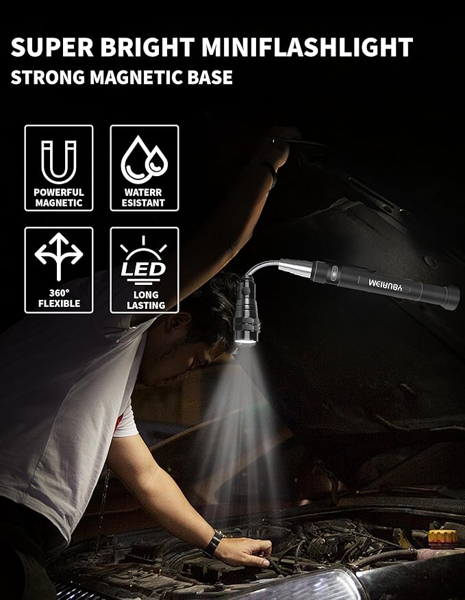 Magnetic Pickup Tool Gifts for Men, Stocking Stuffers for Men Adults, Telescoping Magnet Flashlight