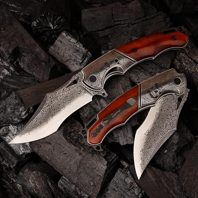 Damascus pocket knife clip leather sheath, VG10 core folding knife, portable EDC clip, outdoor