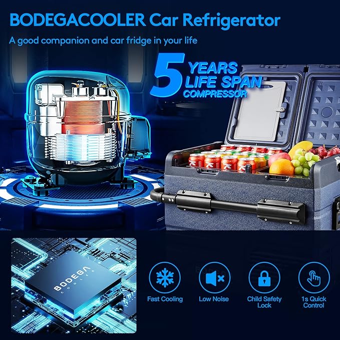 BODEGACOOLER 12V Portable Refrigerator,48 Quart(45L) Car Fridge,RV Car Refrigerator,Portable Fridge