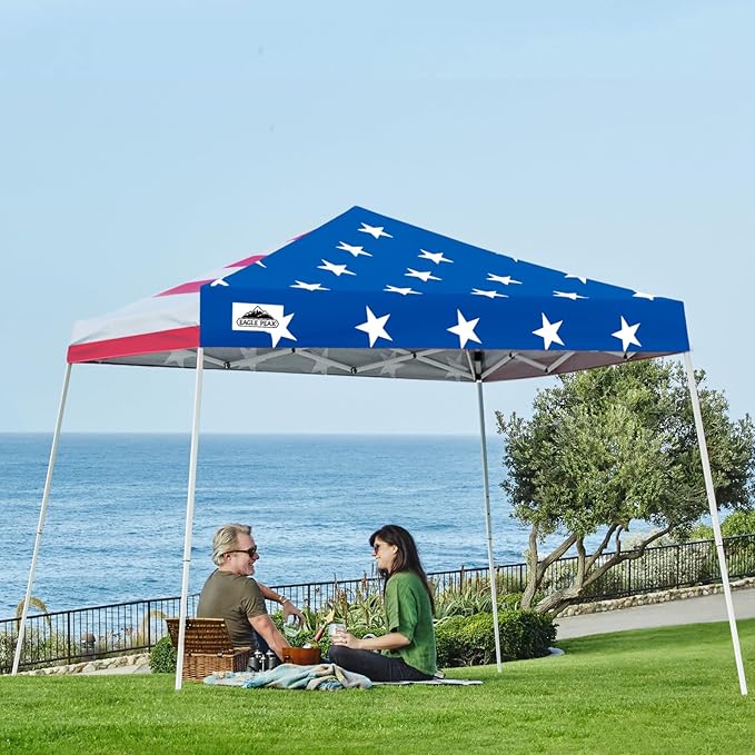 EAGLE PEAK 10x10 Slant Leg Pop-up Canopy Tent Easy One Person Setup Instant Outdoor Beach Canopy
