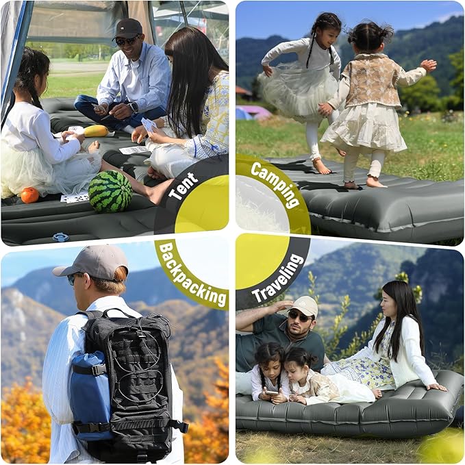 Inflatable Camping Sleeping Pad with Pillow, 5" Extra-Thick Ultralight Inflatable Sleeping Mat with