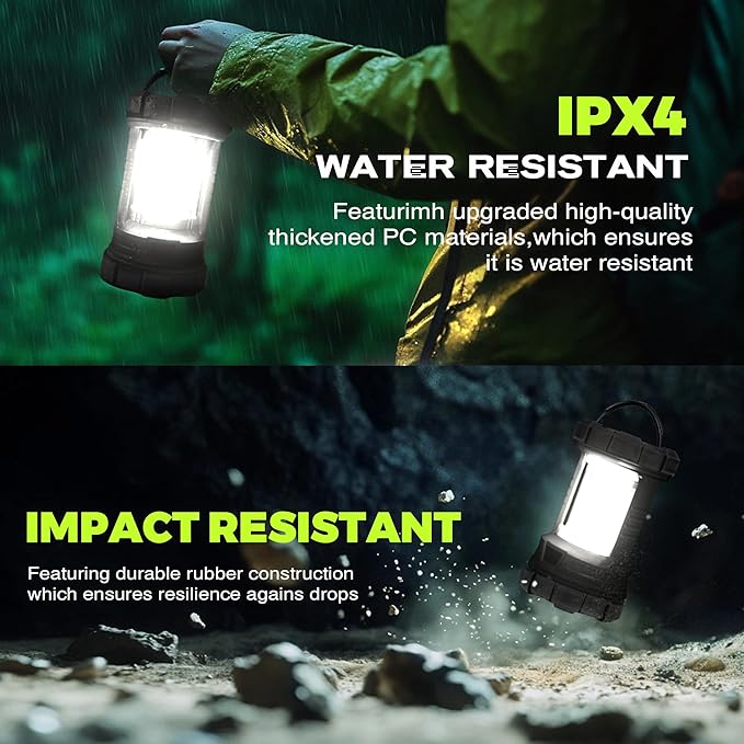 Camping Lantern, 3000LM LED Rechargeable Battery Operated Lantern, 5 Light Modes, COB Waterproof
