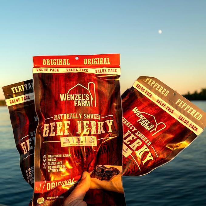 Wenzel's Farm Peppered Beef Jerky 10 oz. | Value Pack | Naturally Smoked | No MSG, Fillers