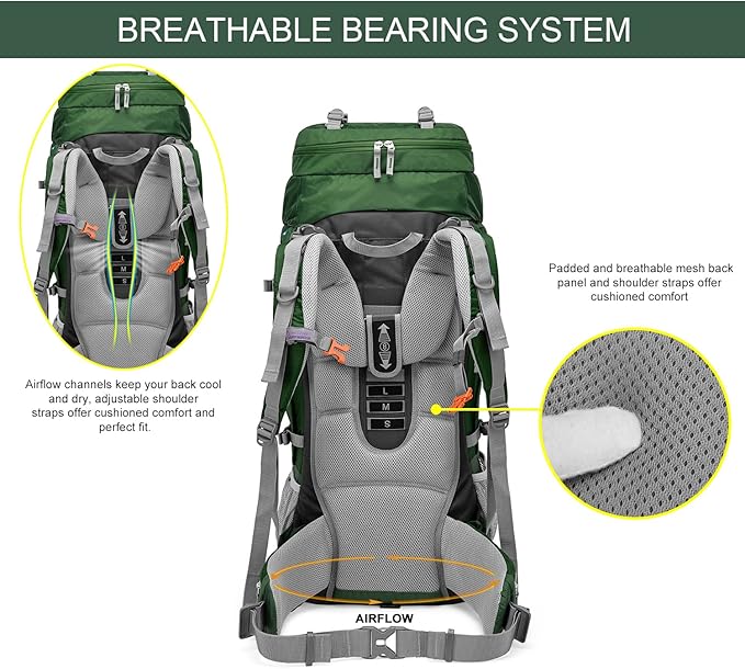 MOUNTAINTOP 80L Internal Frame Backpack for Man & Women Backpacking Hiking Backpack with Rain Cover