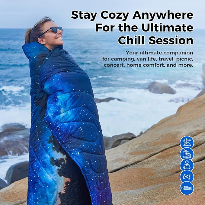 KingCamp Ultralight Camping Blanket, Packable Down Alternative Puffy Printed Wearable Blanket with