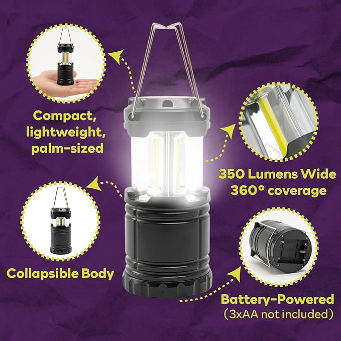 ATack LED Camping Lantern Battery Powered 4-Pack Camping Flashlight Lantern for Power Outages
