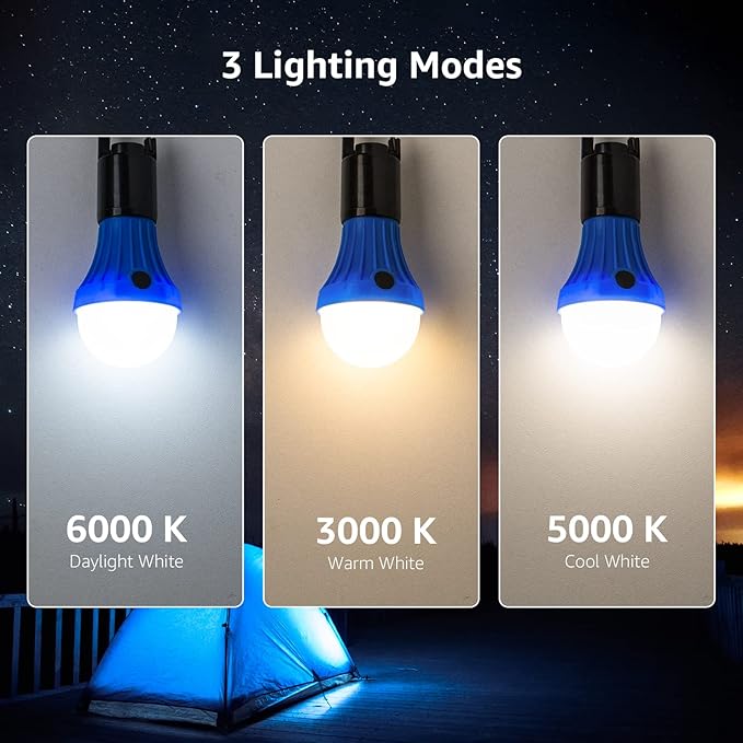 Lepro LED Camping Lantern, Camping Essentials, 3 Lighting Modes, Hanging Tent Light Bulbs with Clip