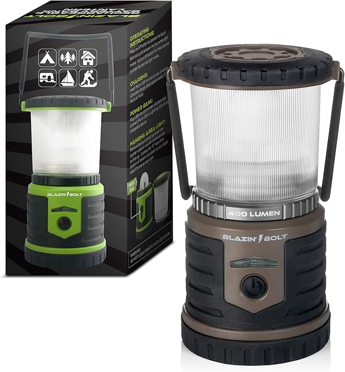 Blazin Bolt Rugged USB Rechargeable Lantern | 6000mAh Power Bank | 400 Lumen | 400 Hours of Light |