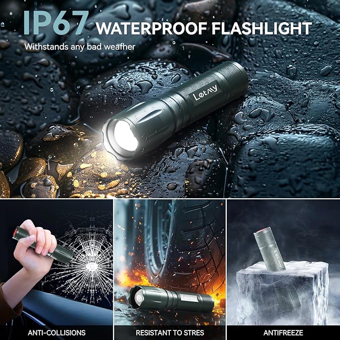 LETMY Tactical Flashlight - 2 Pack Bright Military Grade LED Flashlights High Lumens - Portable