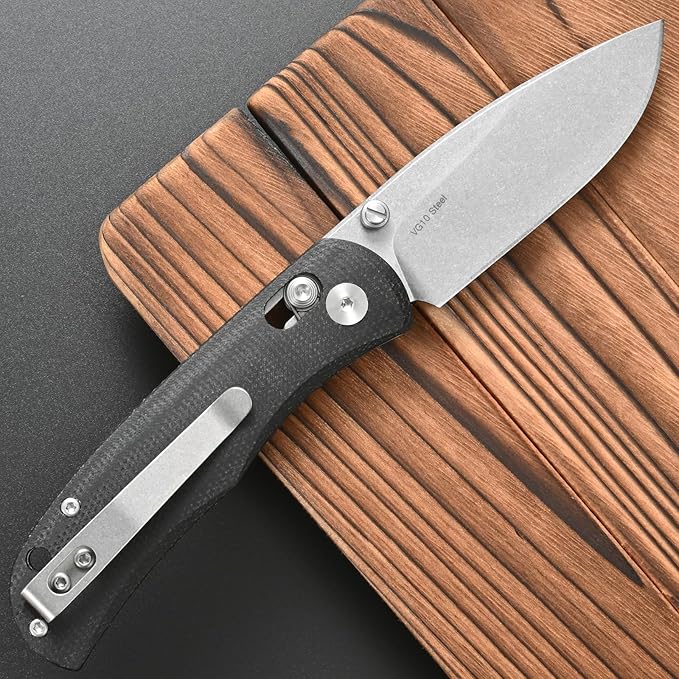 FF22 Folding Pocket Knife,VG10 Steel Blade Micarita Handle Full Tang Knife for Outdoor Activities