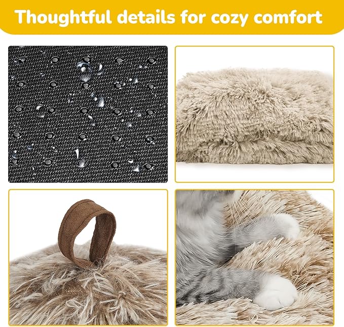 CATISM Cat Bed, Cat Cave for Indoor Cats, Soft Cat Dome, Self-Warming 2 in 1 Foldable Pet Cat House