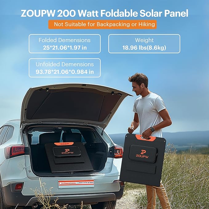 200 Watt Portable Solar Panel for Power Station,RV Essentials,200W 20V Foldable Solar Charger with