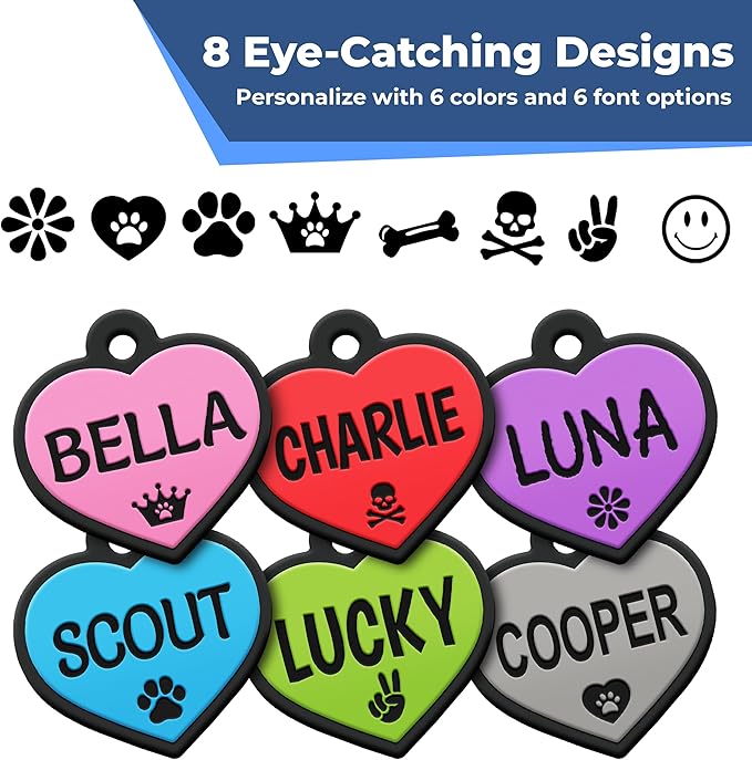 GoTags Silicone Dog Tags, Soundless Pet Tag, Personalized Silent Tag Engraved for Pets with Cute