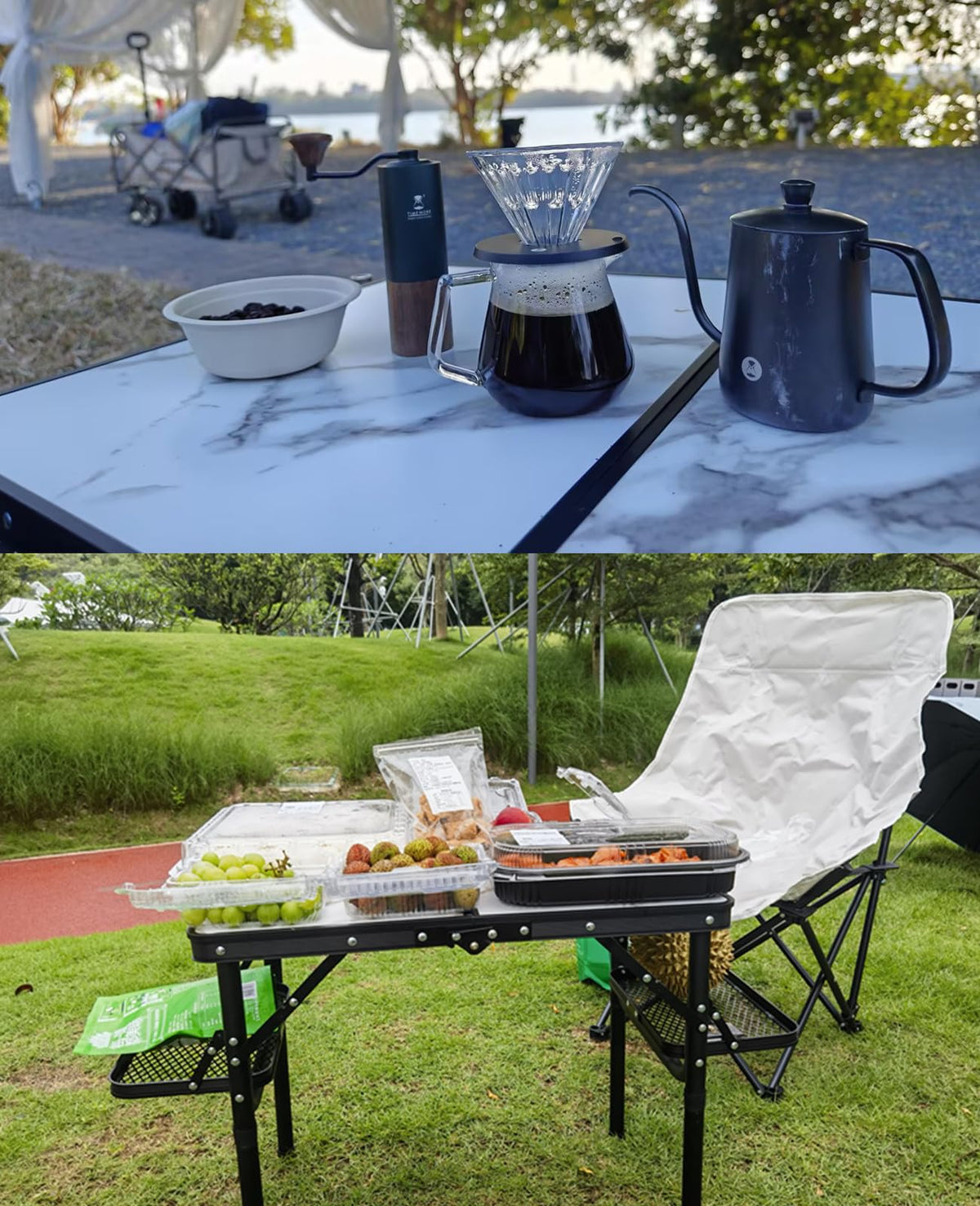 Titanker Small Camping Table Foldable 2ft, Folding Picnic Table with Side Racks & Net, Folding Camp