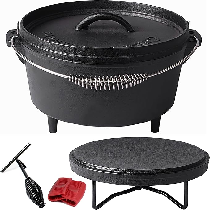 Pre-Seasoned Cast Iron Camp Dutch Oven With Legs, 4.1 qt, including Lid Lifter & Lid Stand