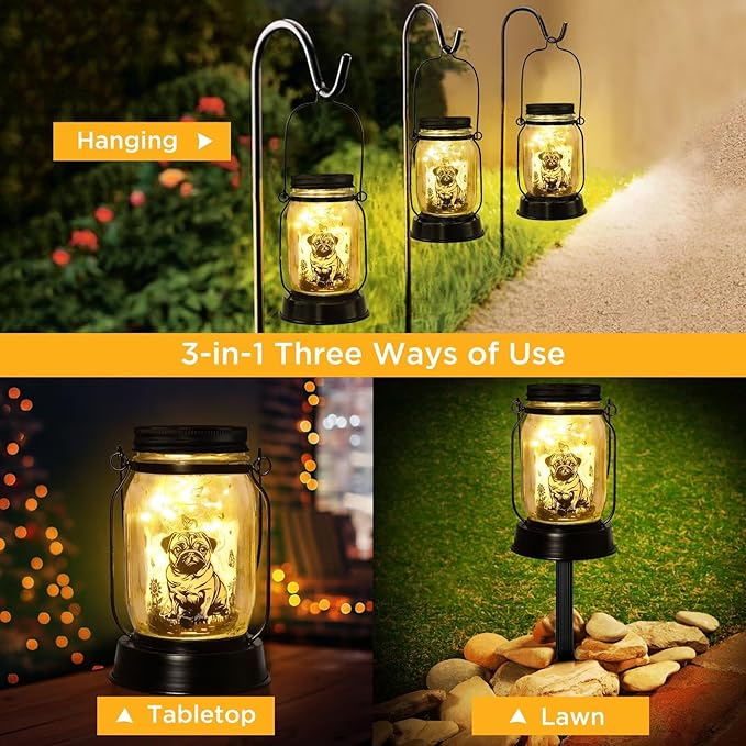 kyoryuger Pug Dog Gifts for Women/Men Pug Dog Solar Lanterns Mom Birthday Gift Pet Loss Lantern Pet