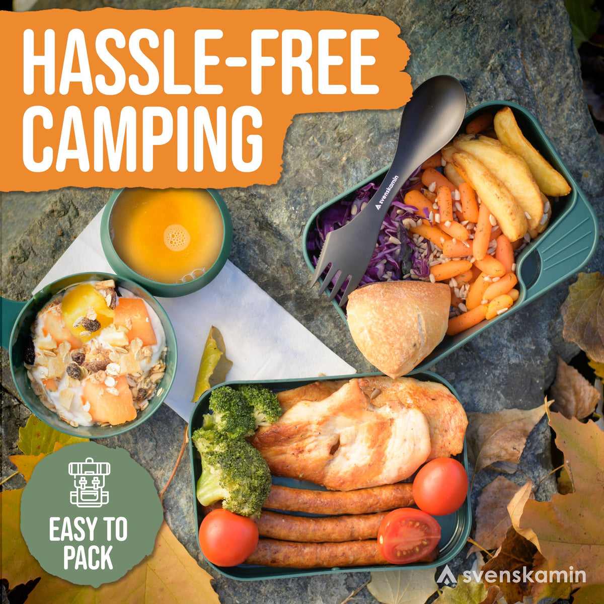 Reusable Camping Spork Set 4-Pack - 3-in-1 Travel Sporks, Lightweight Durable Utensils & Silverware