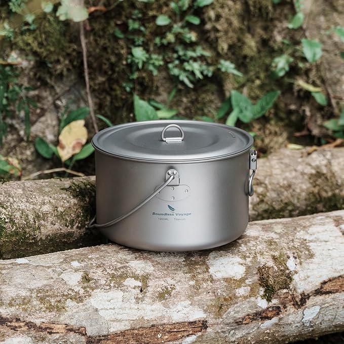 Boundless Voyage Titanium Hanging Pot for Outdoor Camping Backpacking Hiking Ultralight Portable