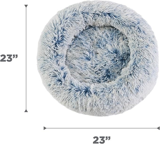Best Friends by Sheri Original Calming Donut Dog and Cat Bed, Shag Faux Fur, Denim Blue, (23in x