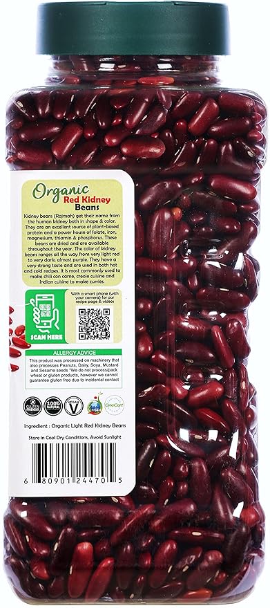 Rani Organic Red Kidney Beans (Rajmah Beans) Light 28oz (1.7lbs) 800g PET Jar ~ All Natural | Vegan