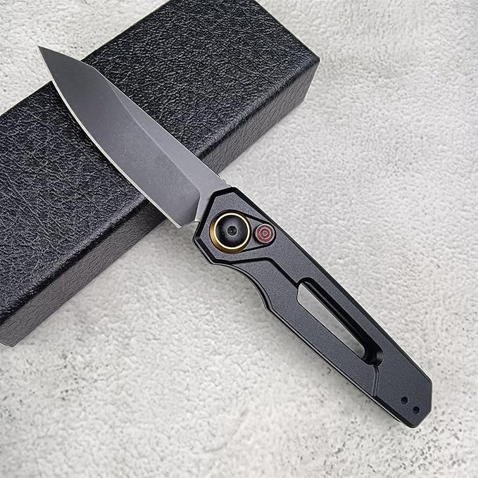 Push Button Lock Knife, Tactical Speedsafe Assisted EDC Folding Knife, Black Stonewashed Reverse