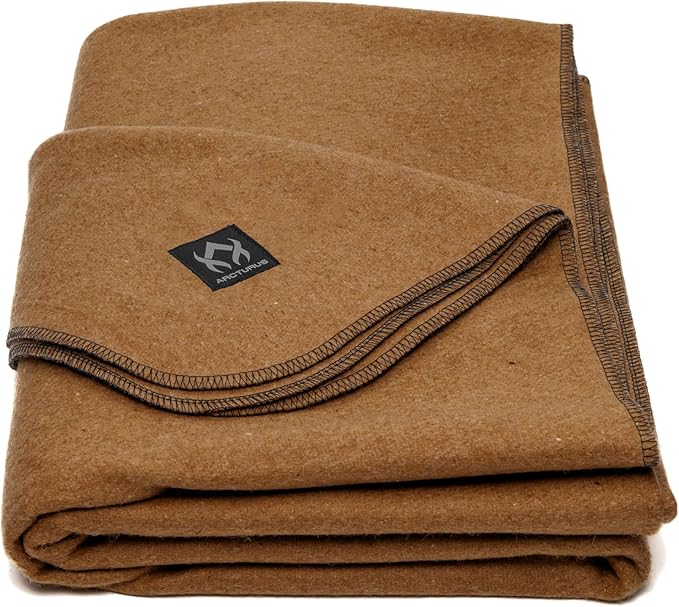 Arcturus Military Wool Blanket - Warm, Thick, Washable - Great for Outdoors, Camping, Stadium