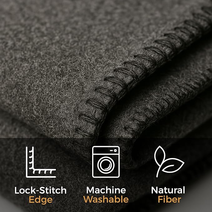 Wool Camping Blanket ??70% Wool Heavy-Duty Military Style Throw, Warm & Washable, Fire Retardant