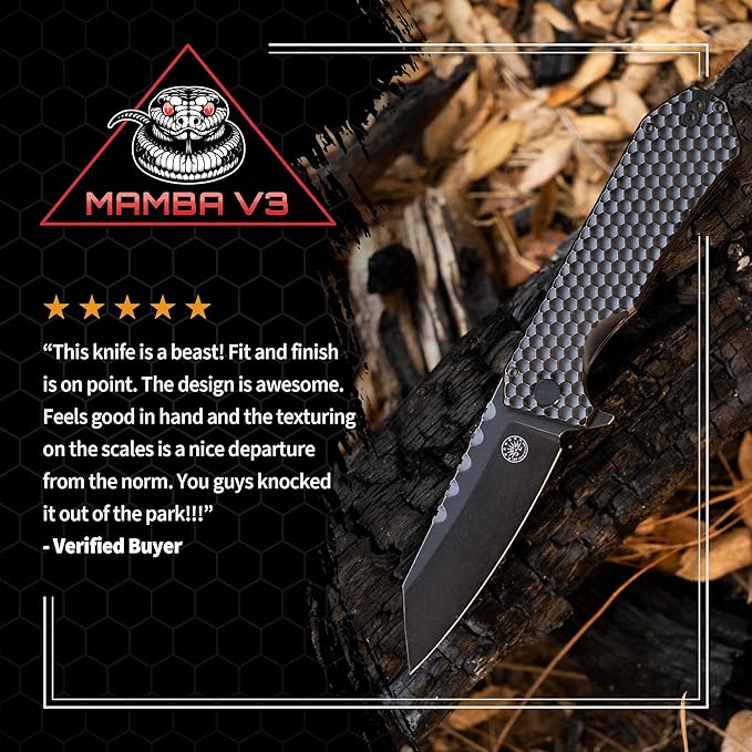 Off-Grid Knives - MAMBA V3, Large EDC Knife with MagnaCut Blade Steel, Titanium Scales and