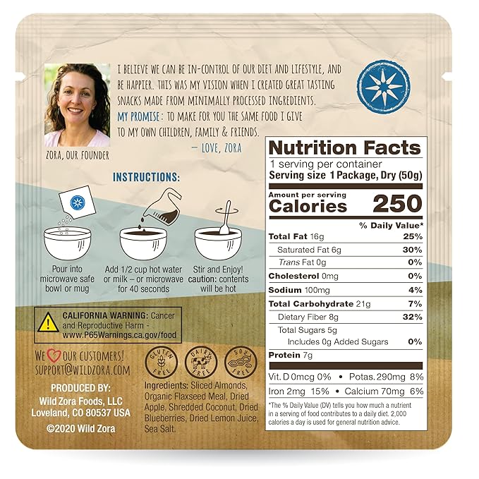 Wild Zora Instant Grain-Free Hot Cereal - Tasty Paleo Friendly Cereals, Instant Hot Meal, Breakfast to Go, Oatmeal Substitute, No Added Sugar, Grain, Dairy, or Soy, Gluten Free, 5-Pack Variety