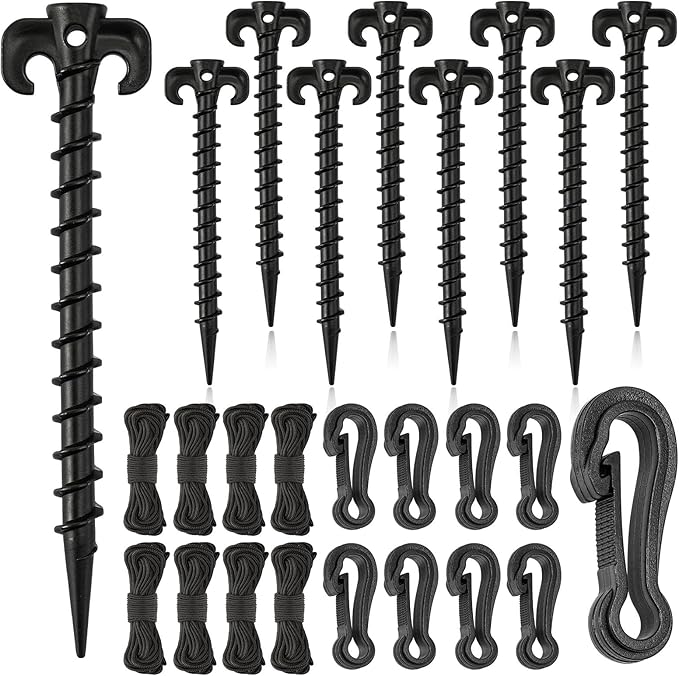 AUGSUN 27 Pieces Plastic Inflatable Stakes Set, Include Tent Stakes, Tethers Ropes and Hooks Heavy