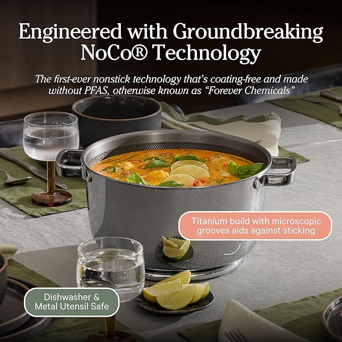 Our Place Titanium Perfect Pot Pro - 6.75 Qt No-Coating Nonstick Stock Pot | Tri-Ply Titanium &