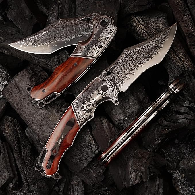 VG10 Core Damascus Steel Folding Knife Suitable for EDC, 4.13 "rosewood Handle, Lined Lock, Outdoor