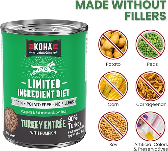 KOHA Limited Ingredient Diet Turkey Entrée for Dogs - Grain Free Wet Dog Food with No Fillers