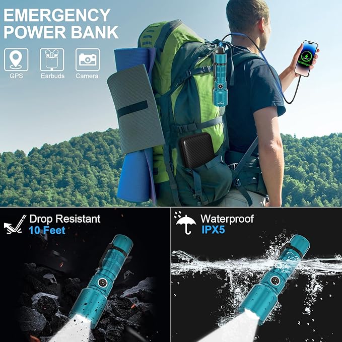 Flashlights High Lumens Rechargeable, Super Bright Long Range Small Powerful Flashlight, 6 Modes