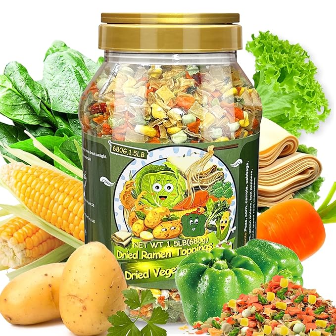 24Oz Mixed Ramen Toppings Dehydrated Soup, 680g All Natural Vegetable, 9 Freeze Dried Veggies for