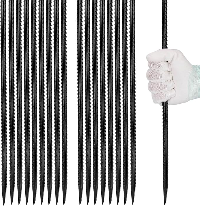 16 inches Rebar Stakes 18-Pack Heavy Duty Ground Stakes Rebar Spikes Garden Stakes Metal Steel