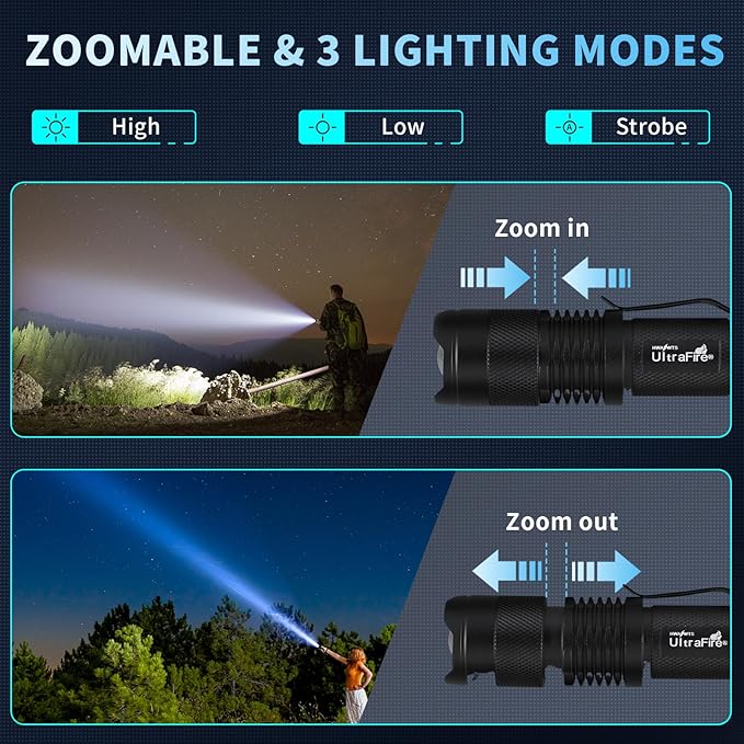 ULTRAFIRE 5 Pack SK68 Tactical and Small Flashlights,7w 3-Mode Pocket Torch Adjustable Focus Zoom