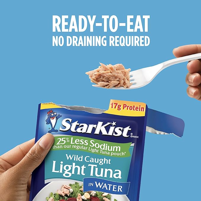 StarKist Reduced Sodium Chunk Light Tuna in Water, 2.6 oz Pouch (24 Pack) Ready to Eat Wild Caught