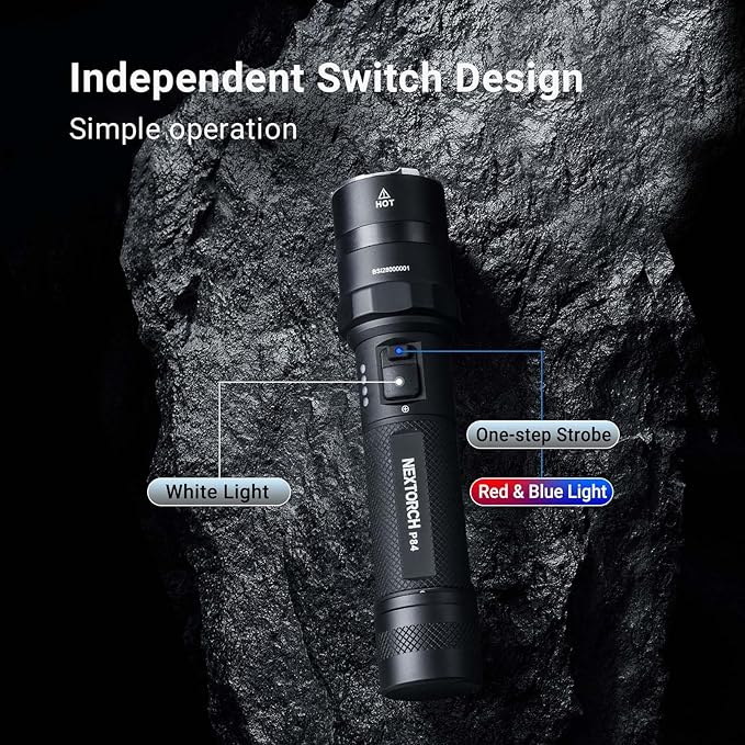 NEXTORCH P84 LED Police Flashlight, 3000 High Lumens Rechargeable Flashlight with Red and Blue