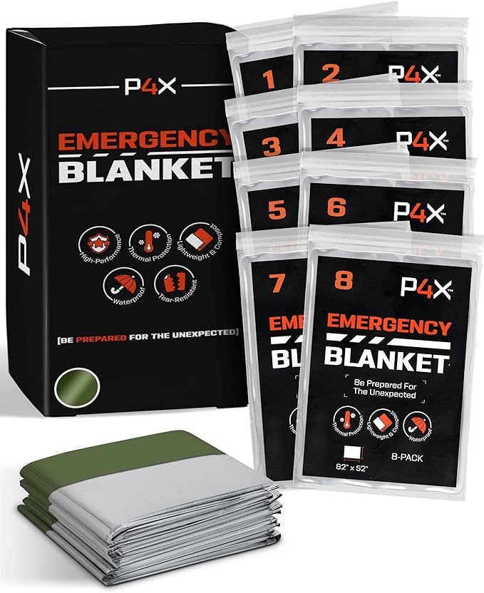 PREPARED4X Mylar Blankets 8 Pack - Waterproof Emergency Blanket - Rip and Tear Resistant