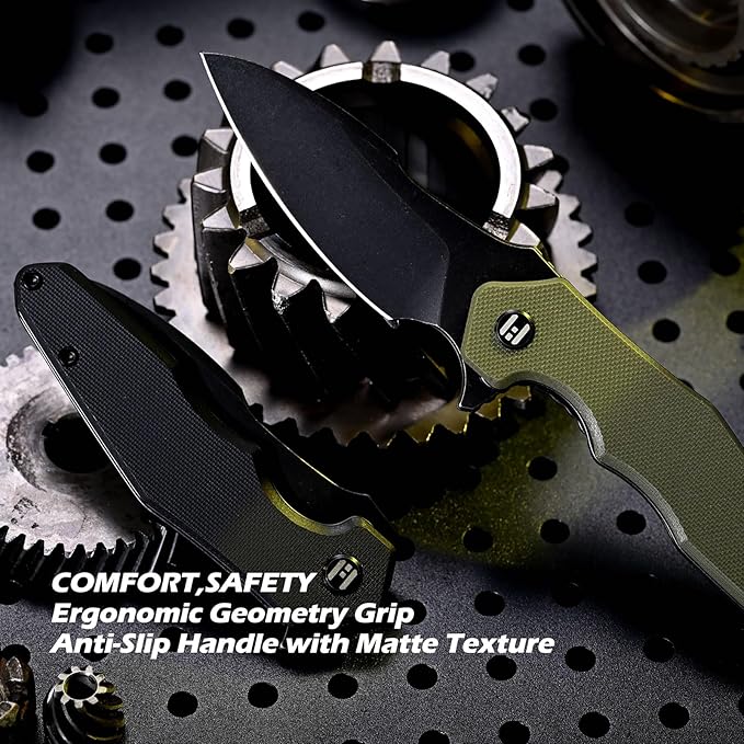 Hightron Mini Ventura Flipper Pocket Knife, 2.85" D2 Blade and Ergonomic G10 Handle, EDC Folding