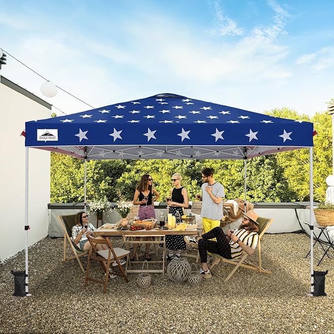 EAGLE PEAK Pop Up Canopy Tent with Wheeled Carry Bag, 8 Stakes, 4 Ropes, 4 Weight Bags, Easy Set Up