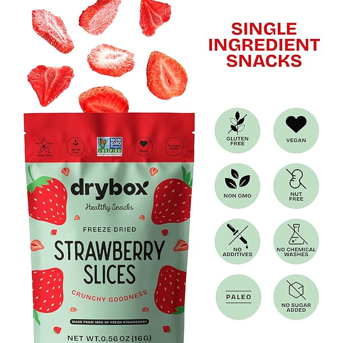 Drybox Freeze Dried Strawberries Sliced | 100% Natural Fruit | Freeze Dried Strawberry Source | No