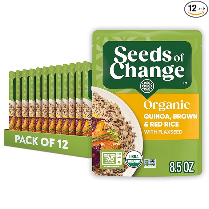 SEEDS OF CHANGE Organic Quinoa, Brown & Red Rice with Flaxseed, Organic Food, 8.5 OZ Pouch (Pack of
