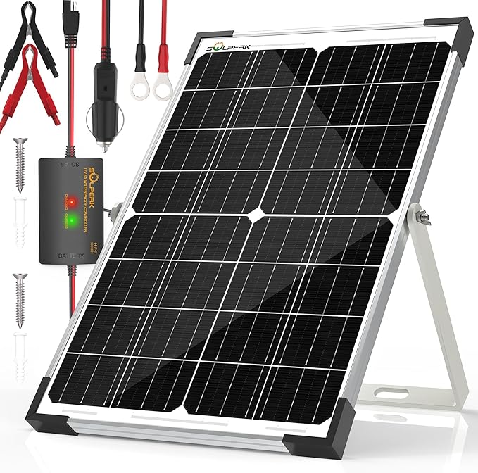 SOLPERK 15W Solar Battery Charger 12V Waterproof Solar Panel Charger + Upgrade 8A Charge
