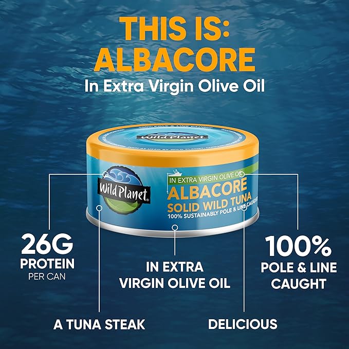 Wild Planet Albacore Wild Tuna in Extra Virgin Olive Oil, Canned Tuna, Sustainably Wild-Caught