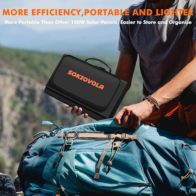 100W Portable Foldable Solar Panel 20V Portable Solar Charger with QC3.0 USB-A & Type-C Output IP68