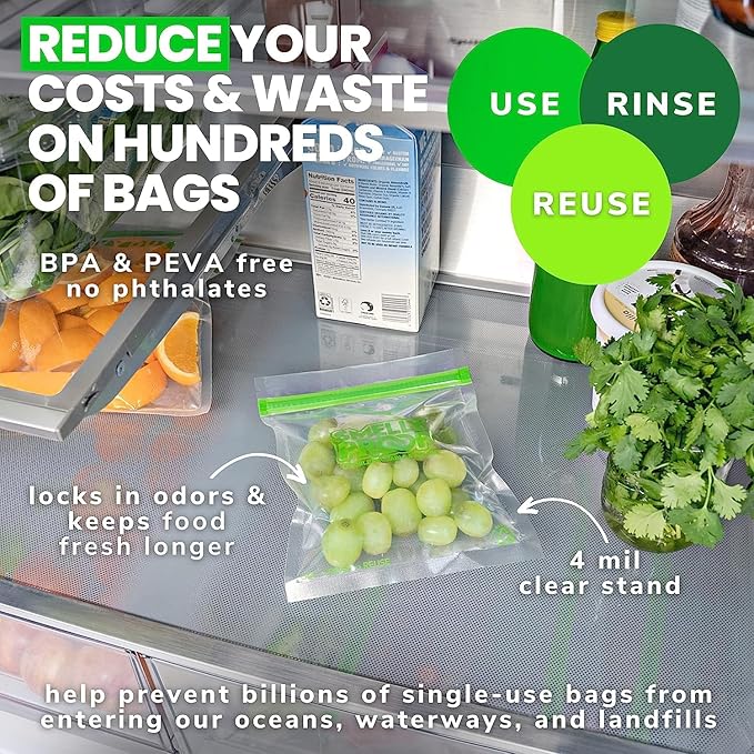 Smelly Proof 15 x Expandable Stand & Fill REUSABLE Storage Bags for Food Designed & Mfg in US, BPA